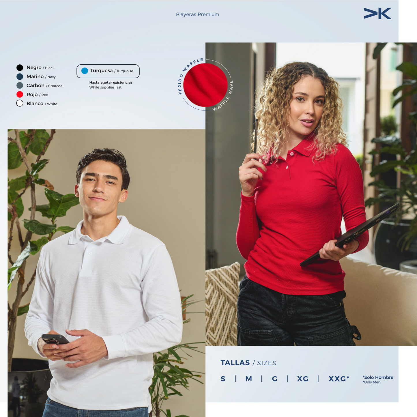 Playera Polo MayorK Waffle Manga Larga